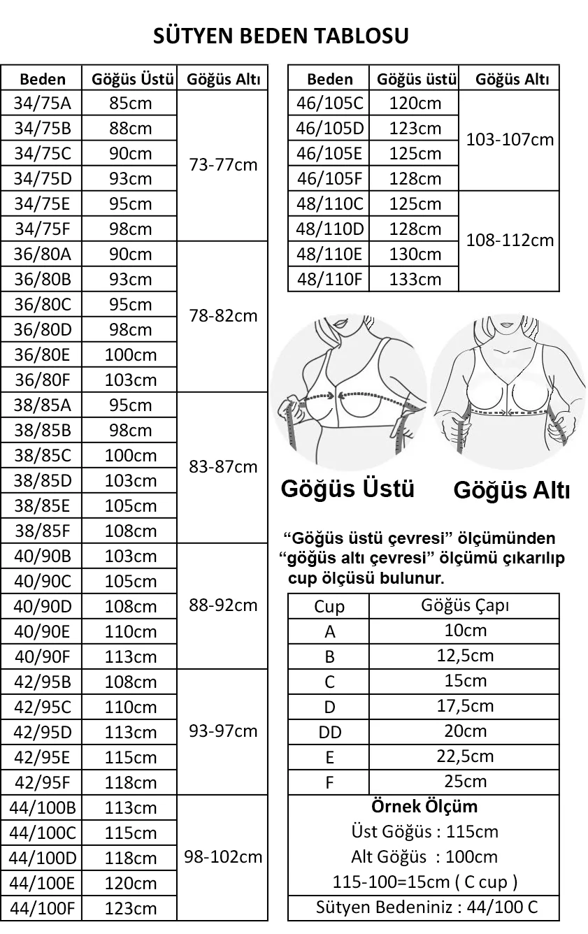 Basic Büyük Beden Desteksiz Straplez Sütyen beden rehberi